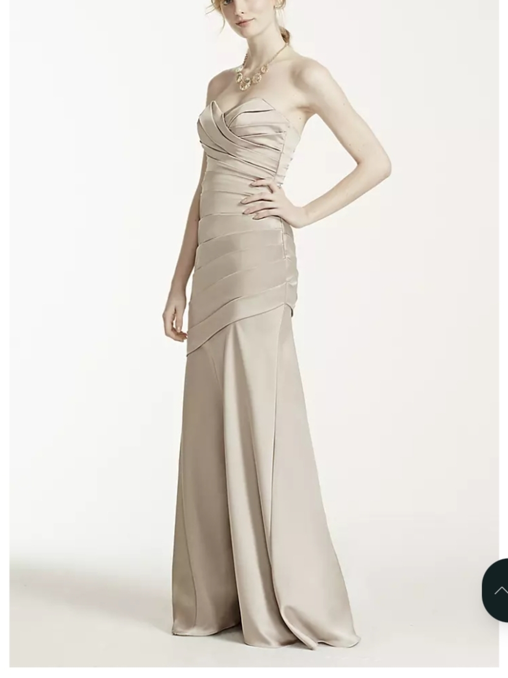 David's Bridal Strapless Satin Gown in Light Champagne